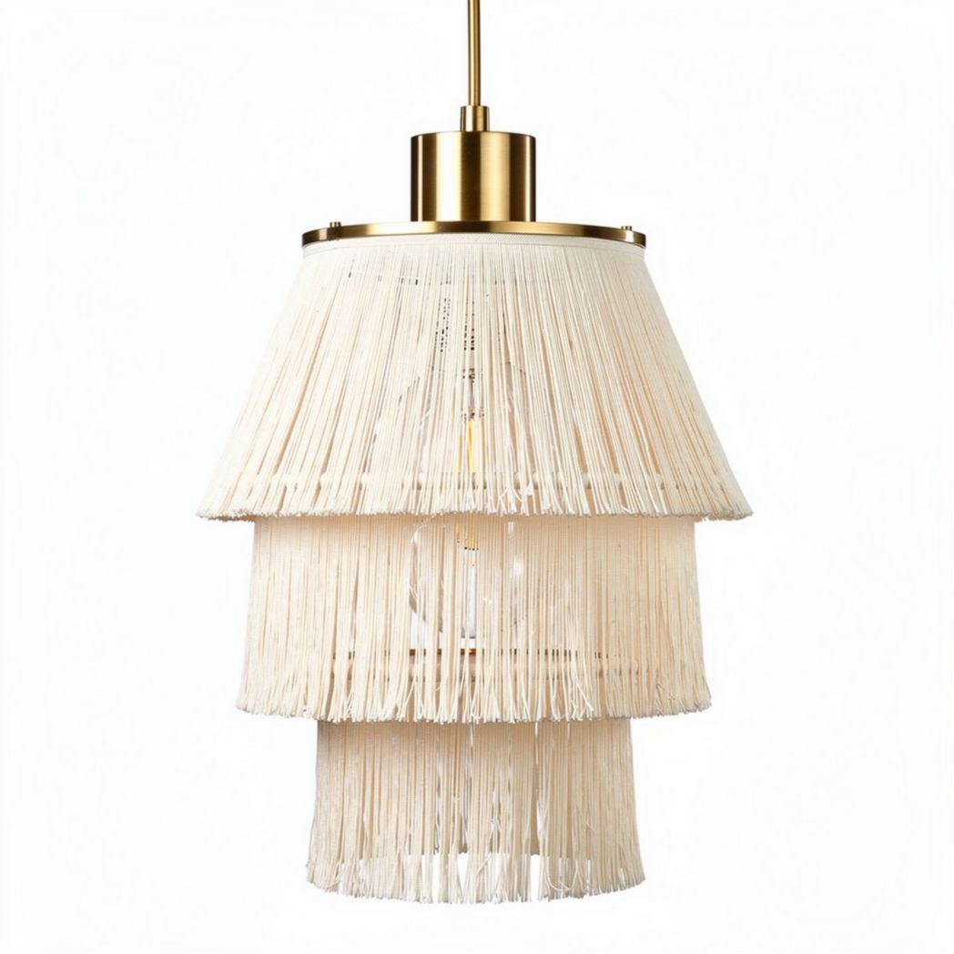 Lampa wisząca z frędzlami w kolorze białym o średnicy 25 cm i wysokości 30 cm