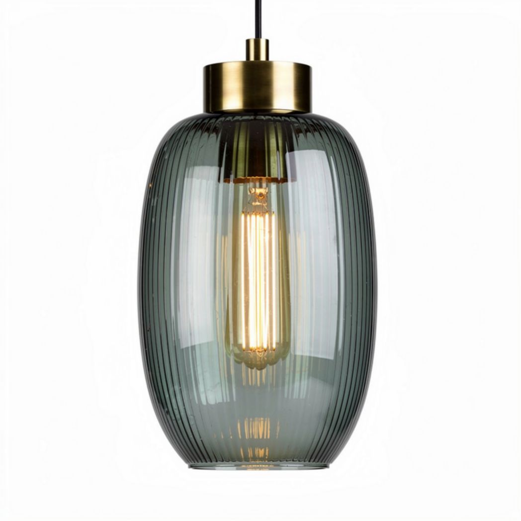 Lampa wisząca szklana w kolorze szarym z metalowym wykończeniem 40 cm
